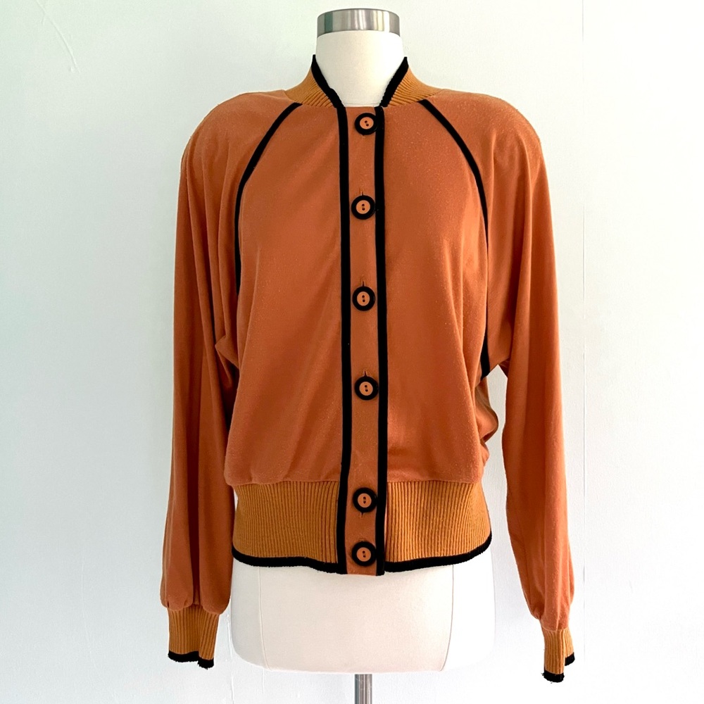 Vintage 70’s mustard brown & black button up long sleeve shirt